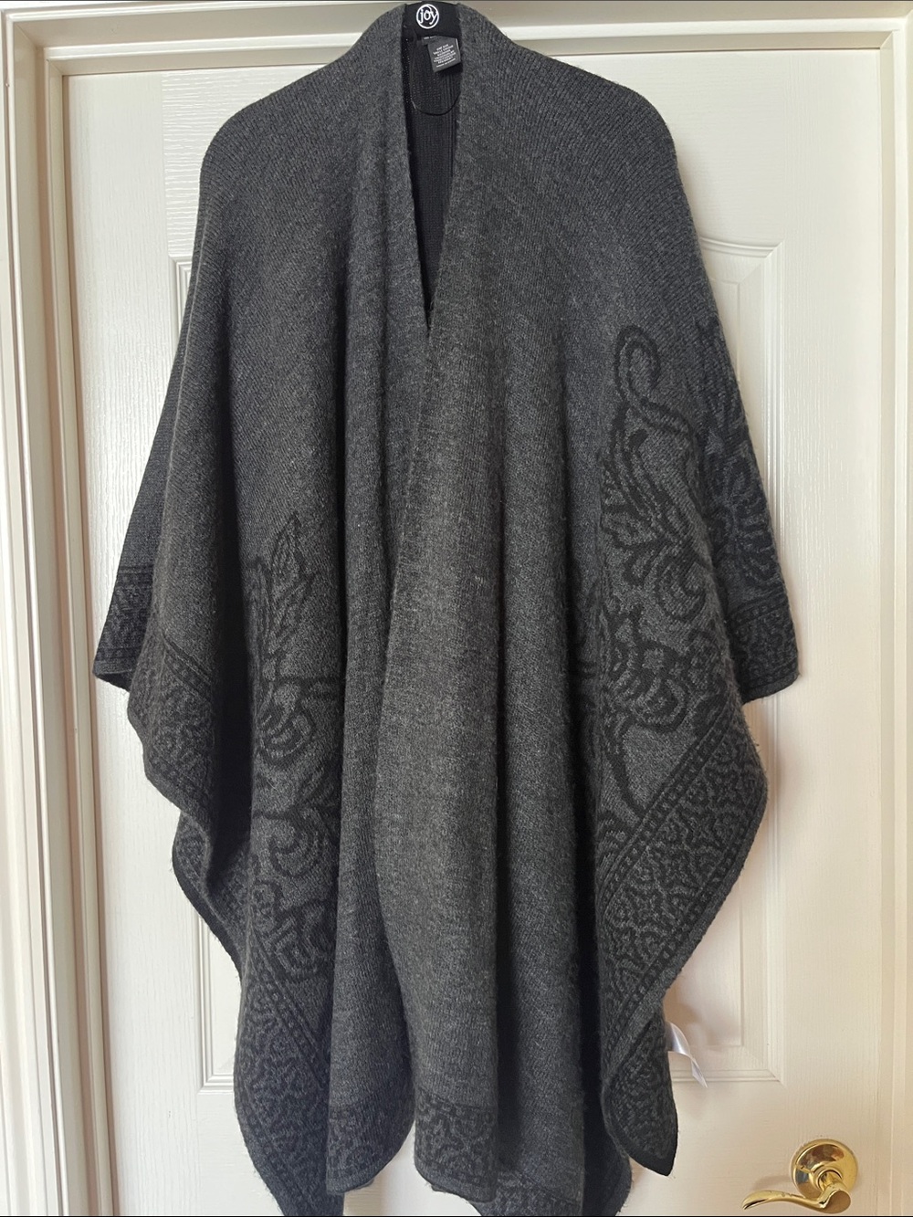 Rachel Zoe Charcoal Gray Knit Poncho with Jacquard Detail